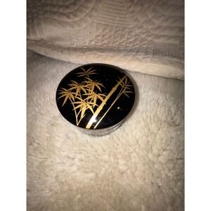 Vintage Japanese Lacquer Coaster Set Black Gold Floral Bamboo Boxed Japan